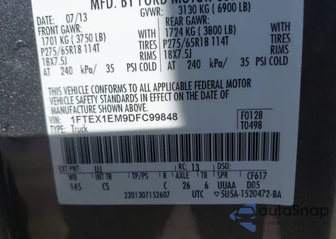 2013 Ford F-150 Stx из США, поврежденный, VIN 1FTEX1EM9DFC99848